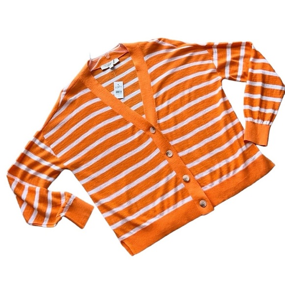 Loft Orange Striped V-neck Cardigan Size Medium NWT - Picture 4 of 10